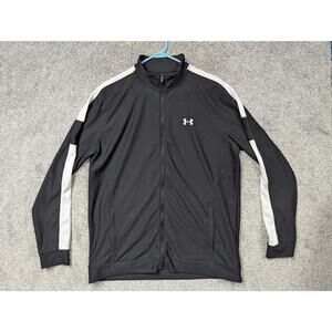 Under Armour Track Jacket Mens Large Black White Colorblock Full Zip 1347293